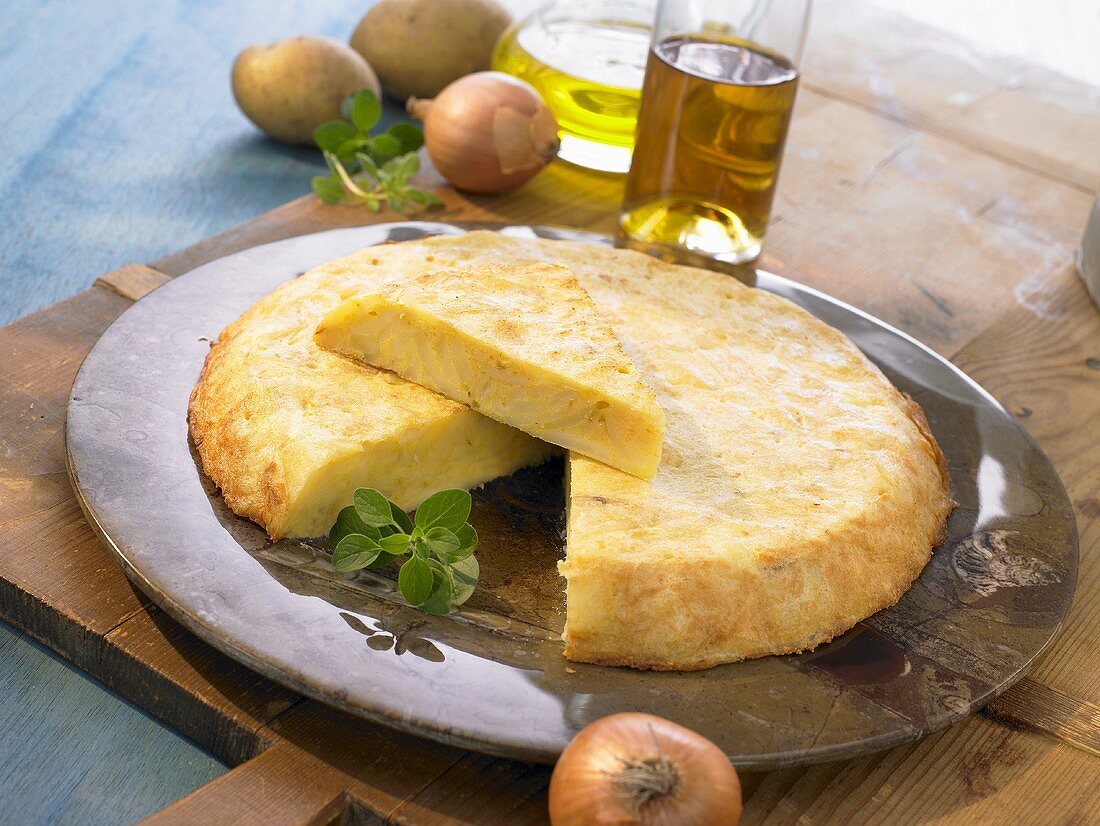 A potato tortilla, sliced