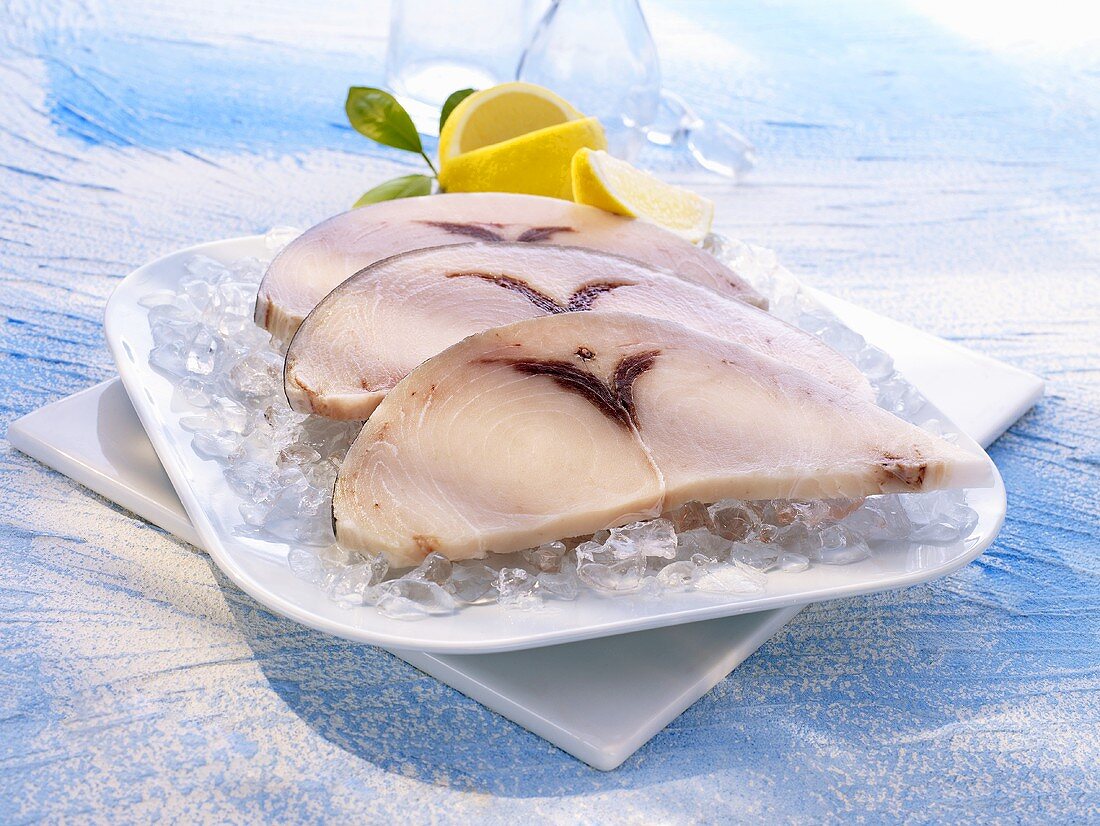 Swordfish fillets on ice