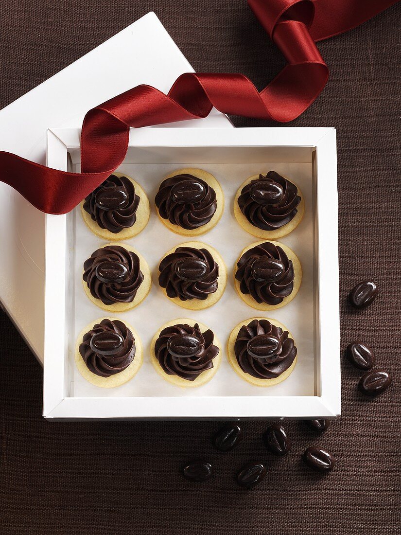 Ganache biscuits with mocha beans as a gift