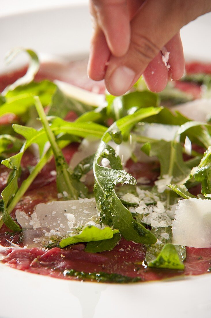 Beef carpaccio sprinkled with fleur de sel