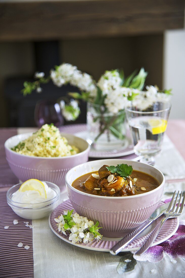 Lamb ragout with apricots and slivered almonds (North Africa)