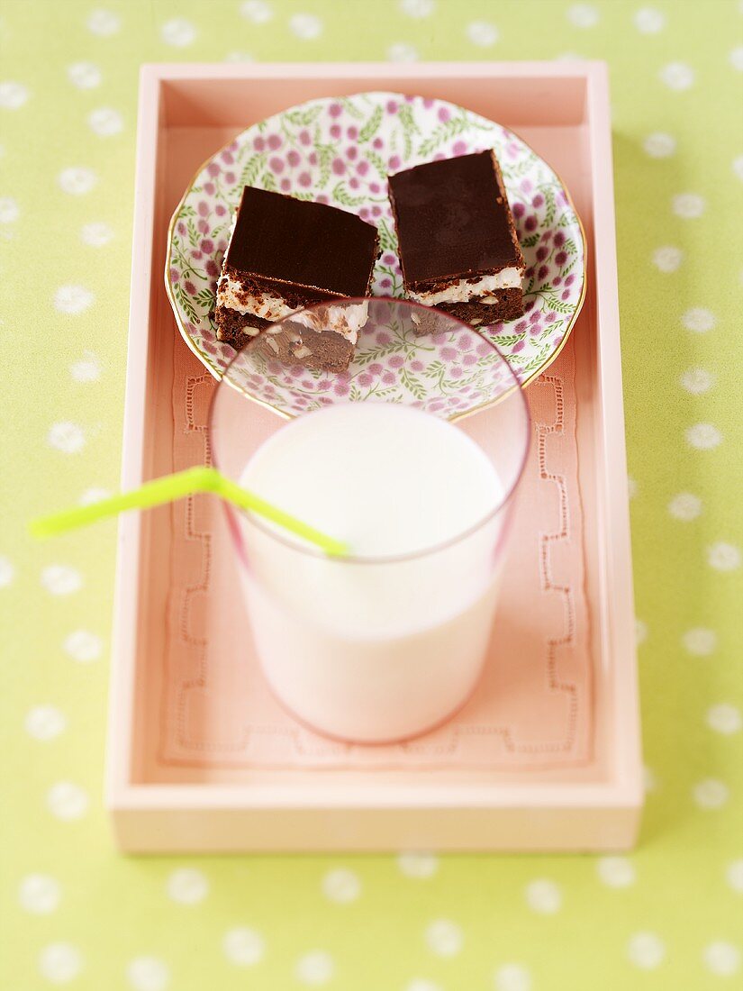 Brownies and a glass of milk