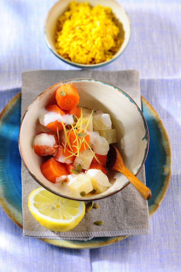 A celeriac and carrot medley with lemon sauce