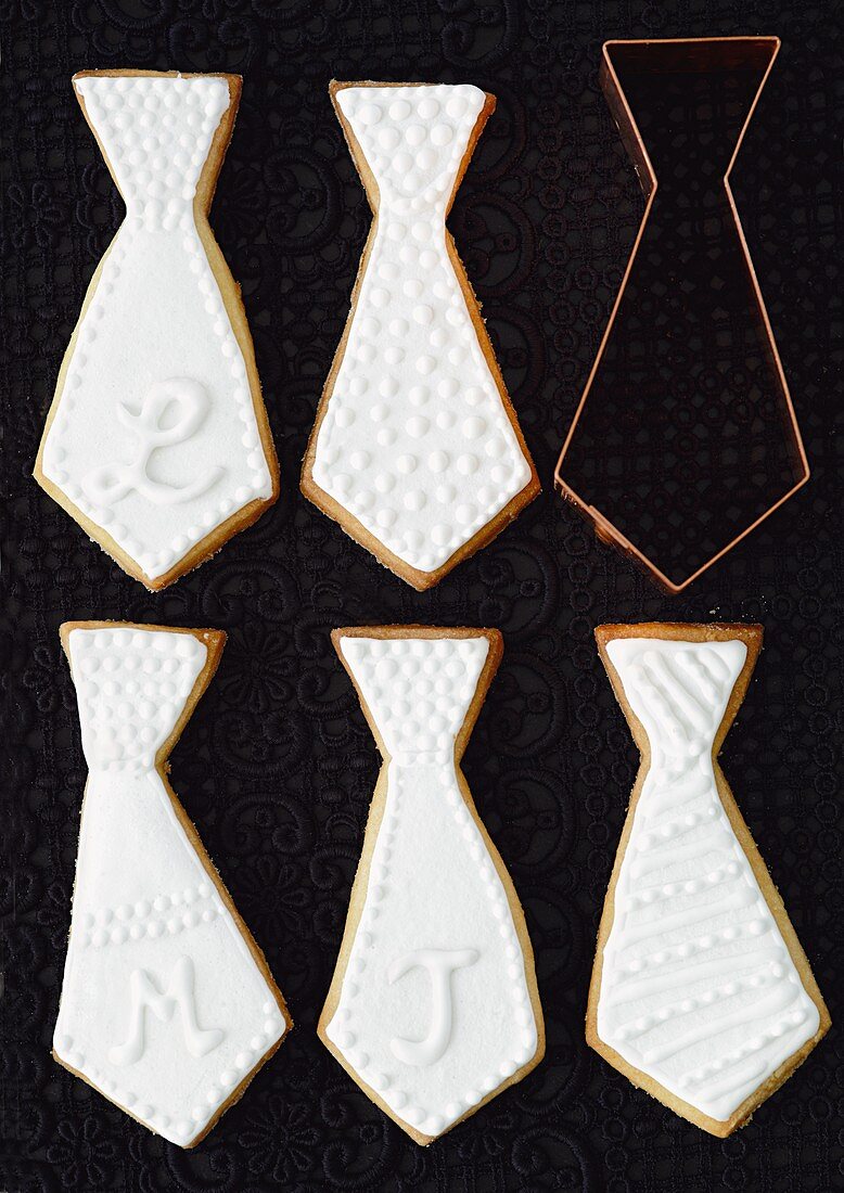 Shortbread biscuits (ties) with white icing