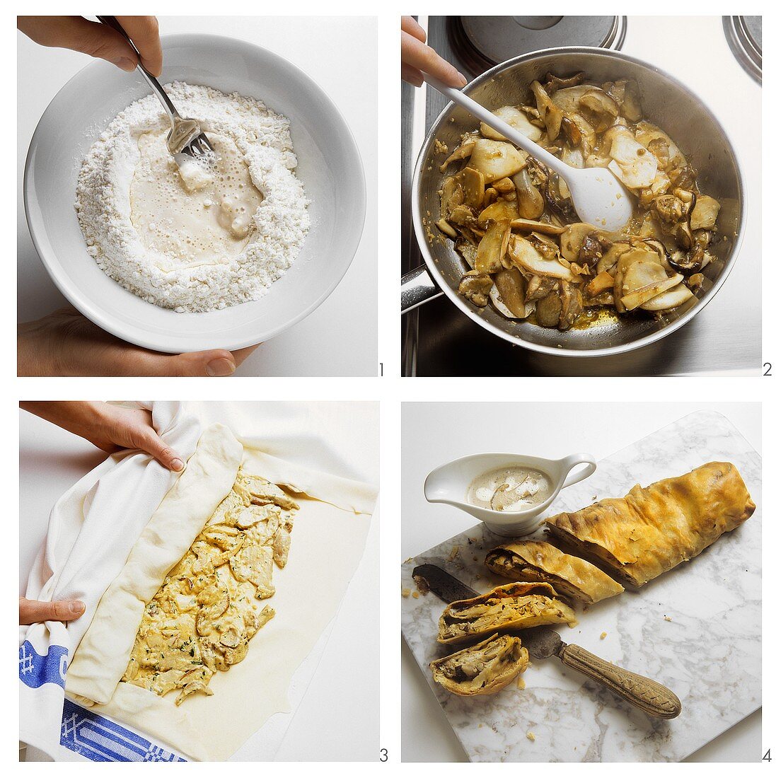 Preparing mushroom strudel