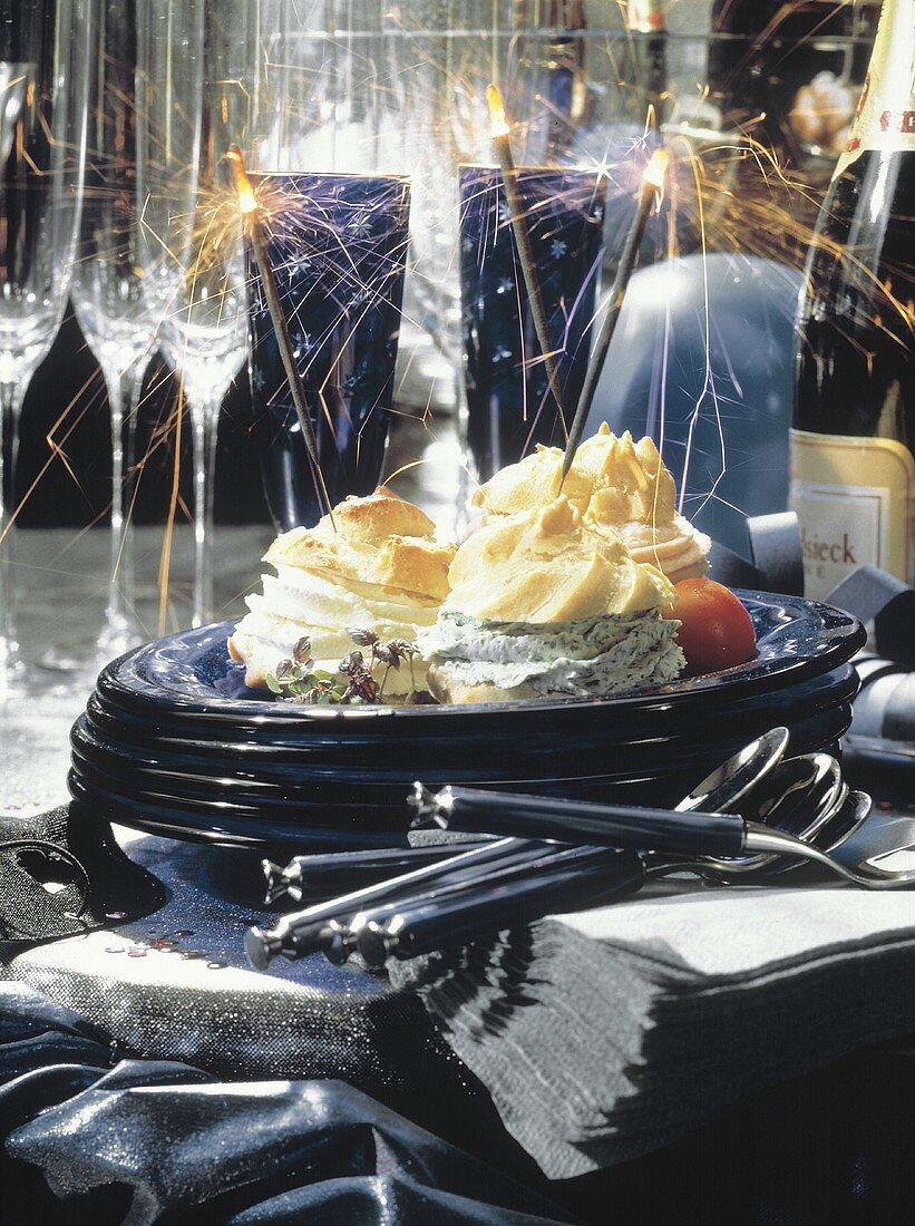 Puff Pastry with Herb Cheese Filling; Sparklers