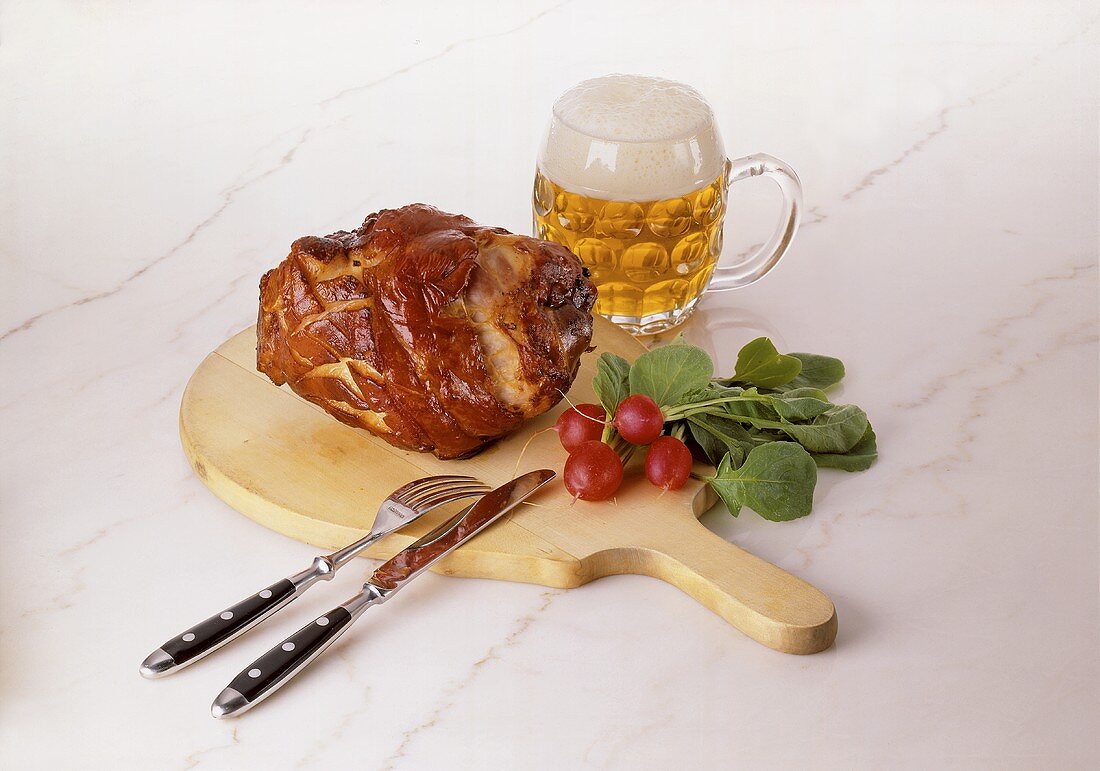 Pork Knuckle with Beer & Radishes