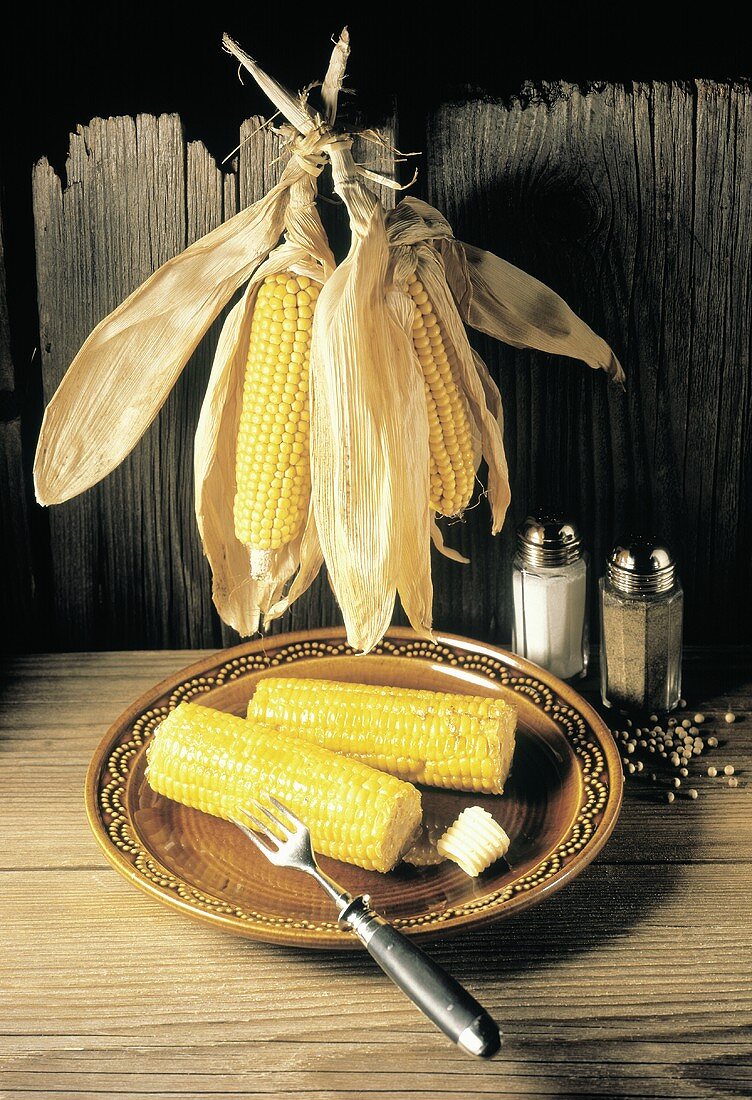 Corn on the Cob with Butter; Indian Corn