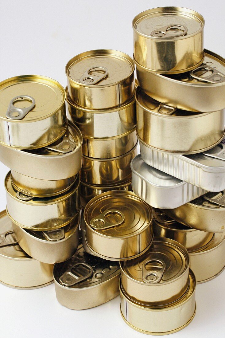 Stacked food tins