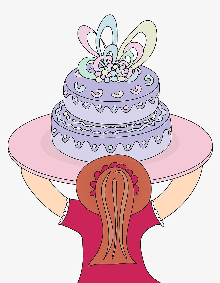 A girl carrying a cake (illustration)