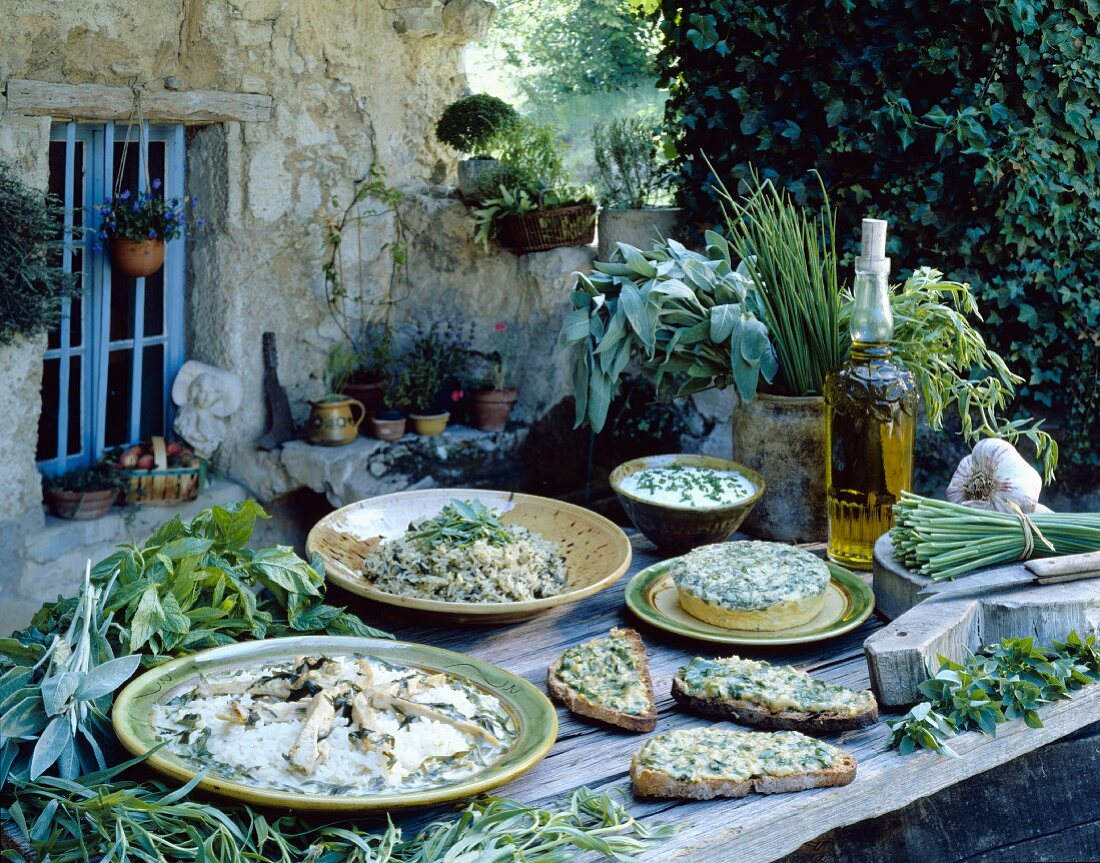 Herb menu on a table outdoors