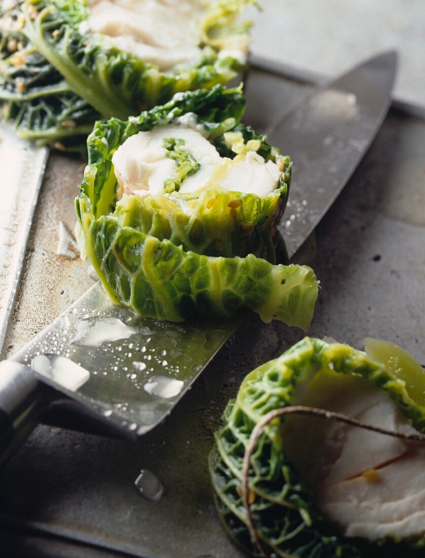 Cabbage and monkfish rolls