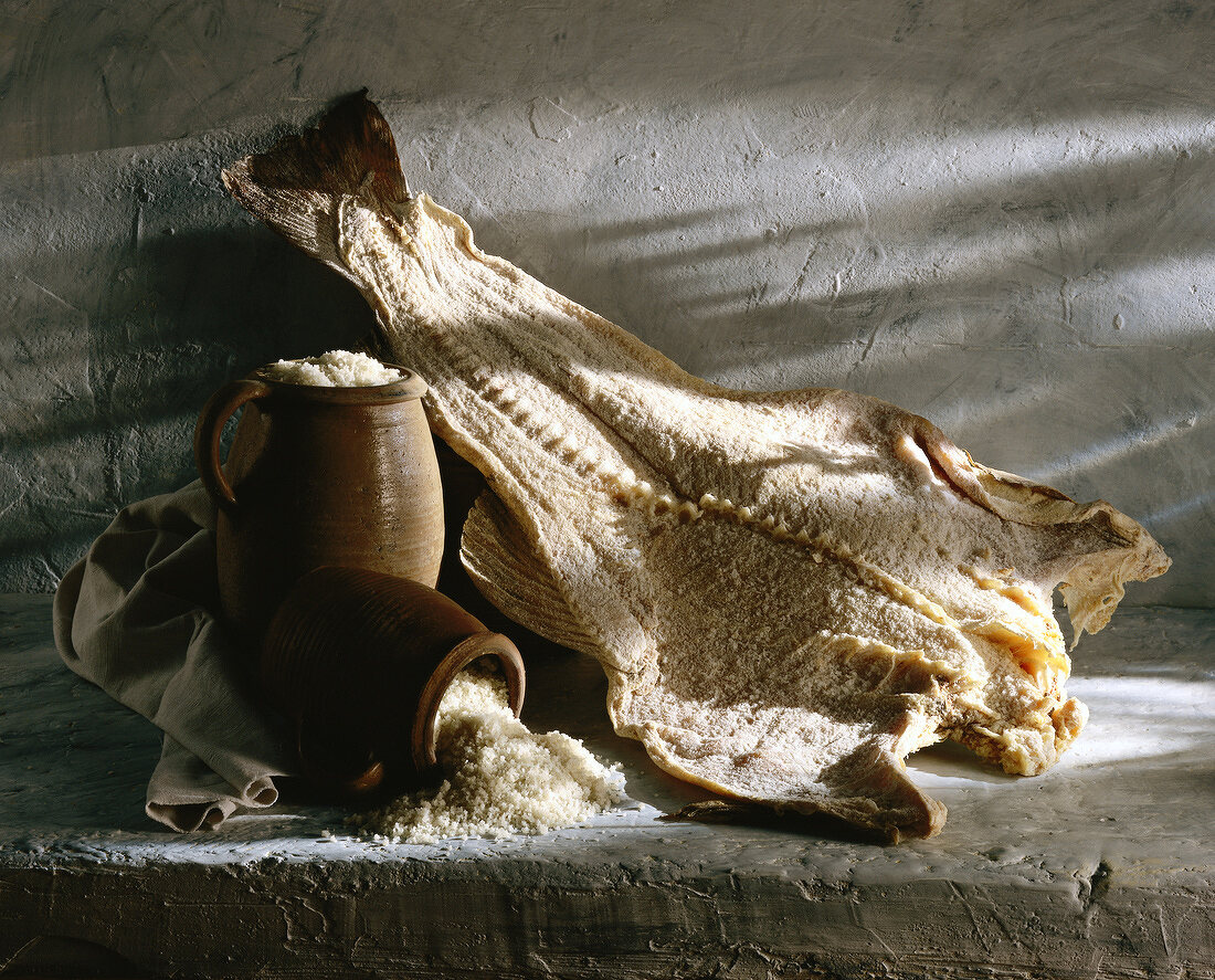 Dried cod and coarse sea salt