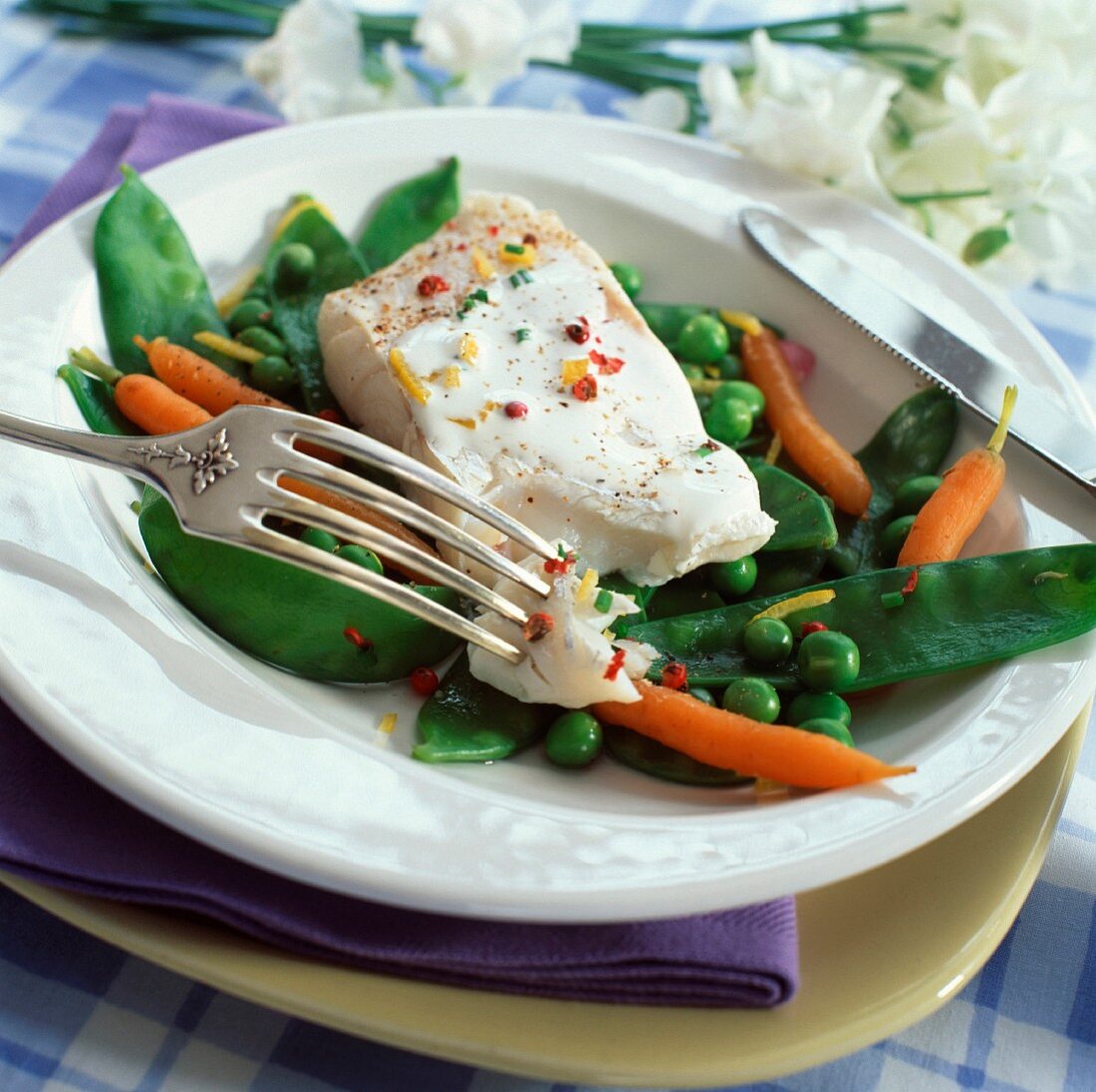 Fish with baby vegetables