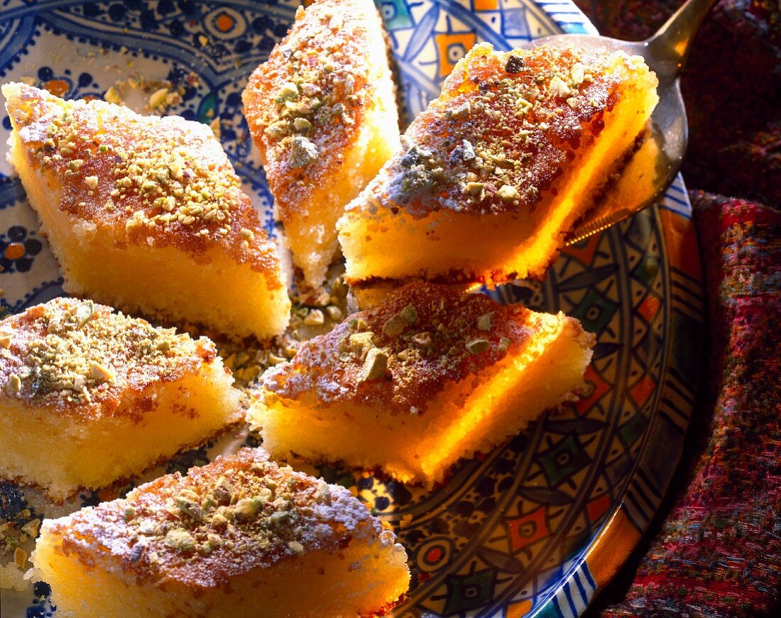 Nammoura :semolina with fermented milk and pistachios