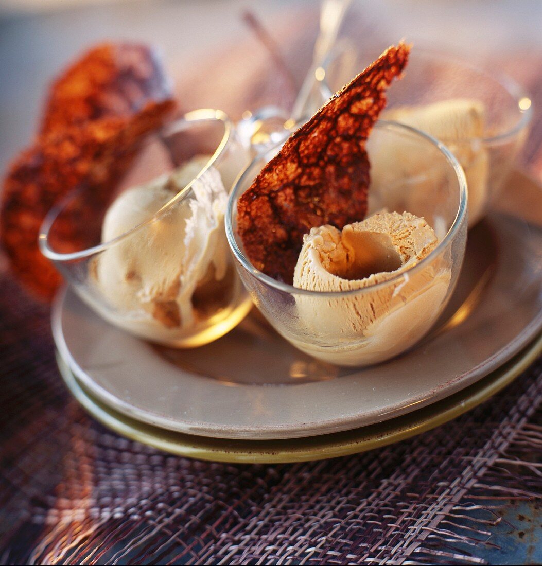 Coffee ice cream with cocoa wafers