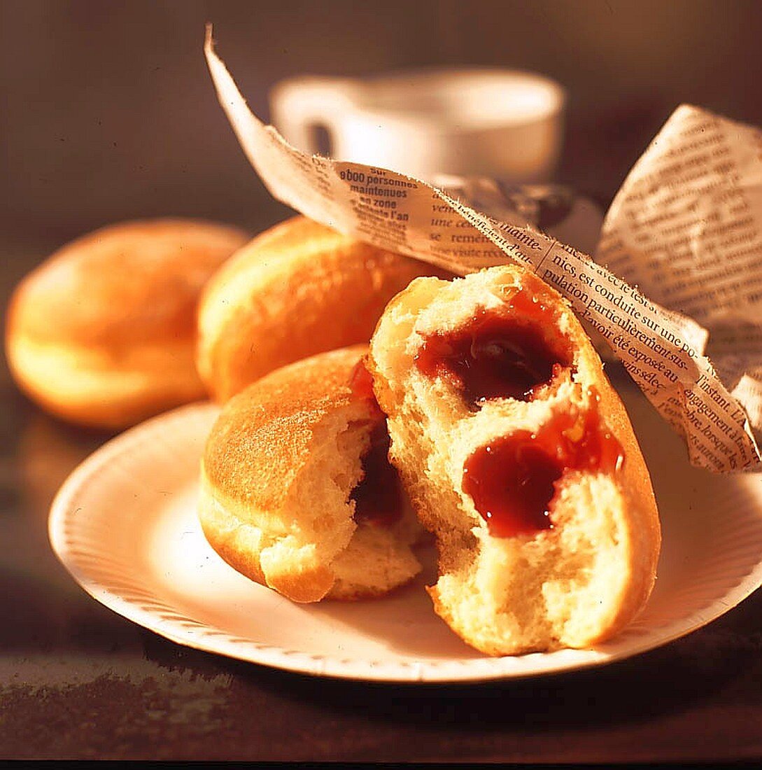 Donuts with berry jam