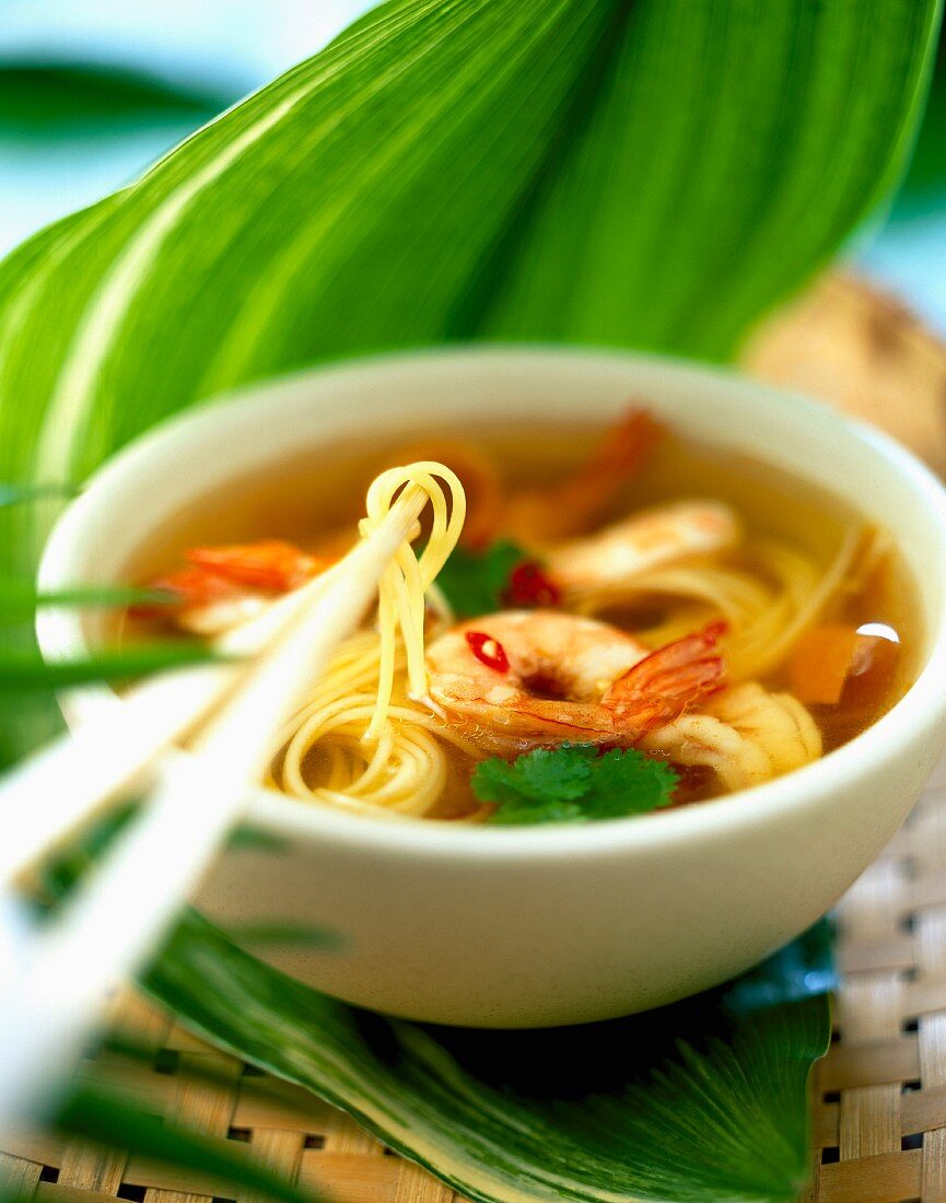 Chinese prawn and noodle soup