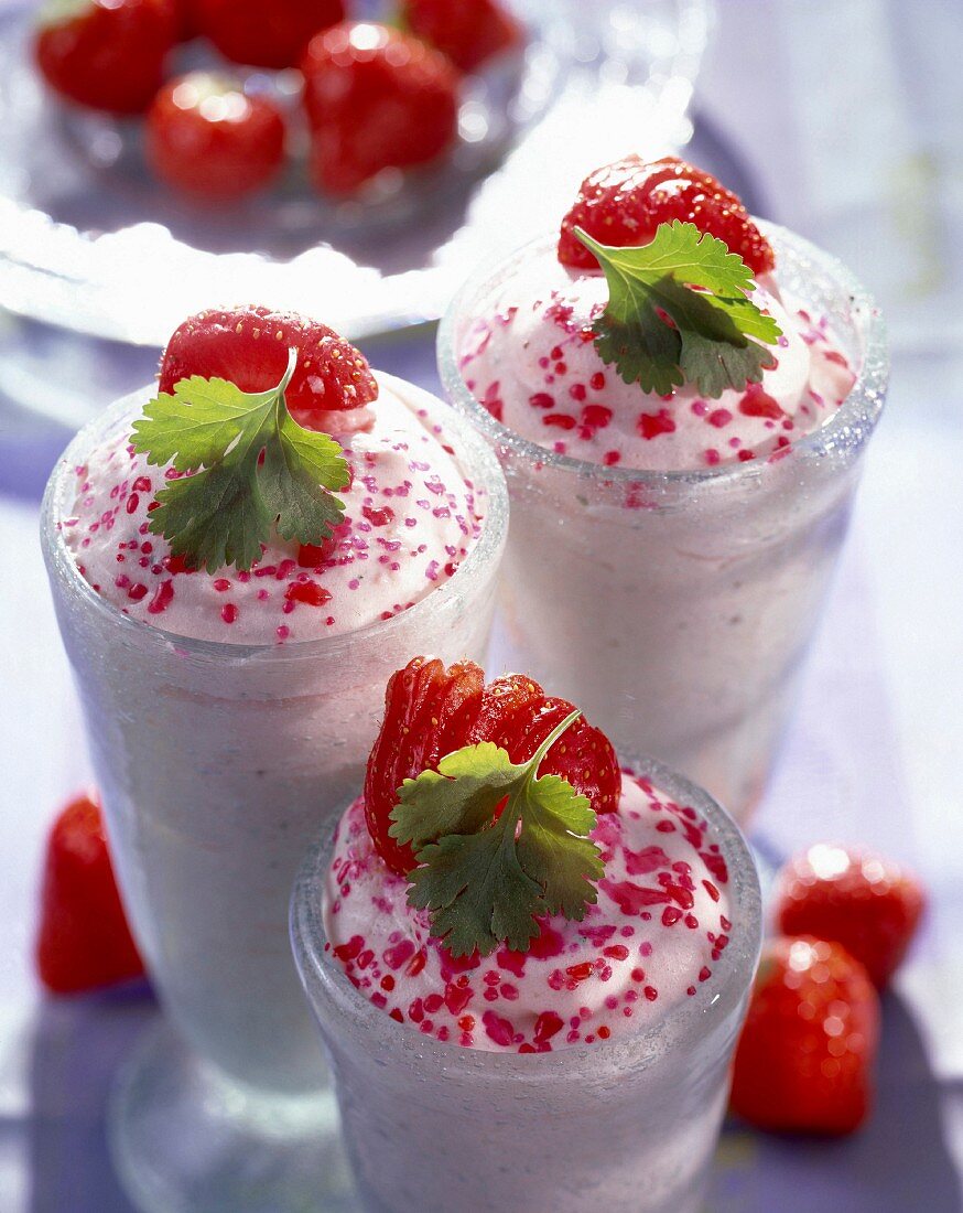 Strawberry mousse with coriander