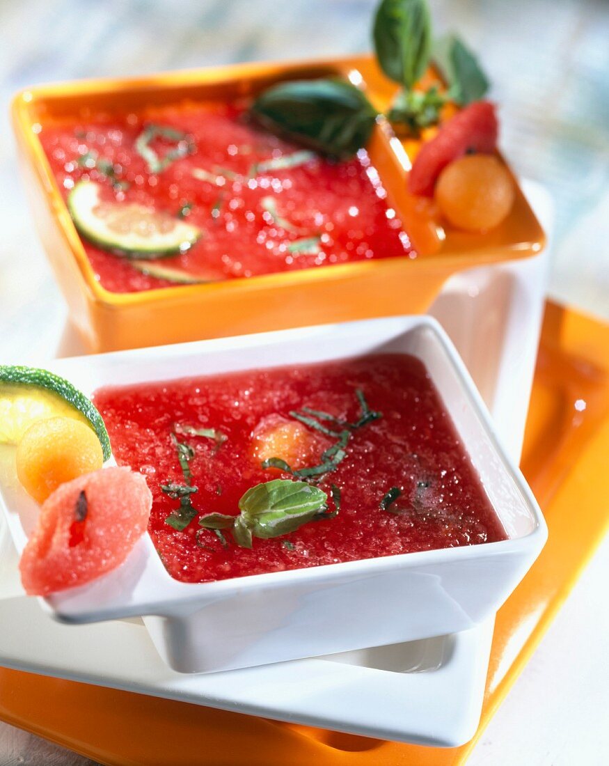 Watermelon, basil and lime soup