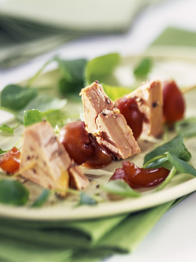 Foie gras and grape brochette