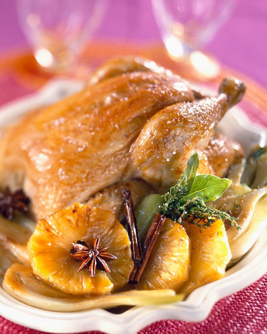 Roast chicken with pineapple