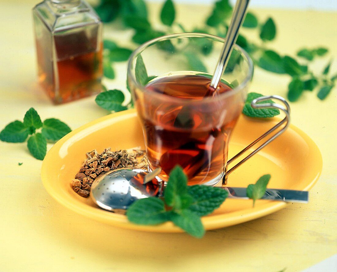 Herbal tea with gentian and mint