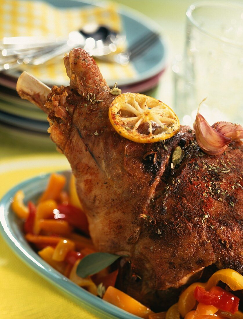 Shoulder of lamb with spices and peppers