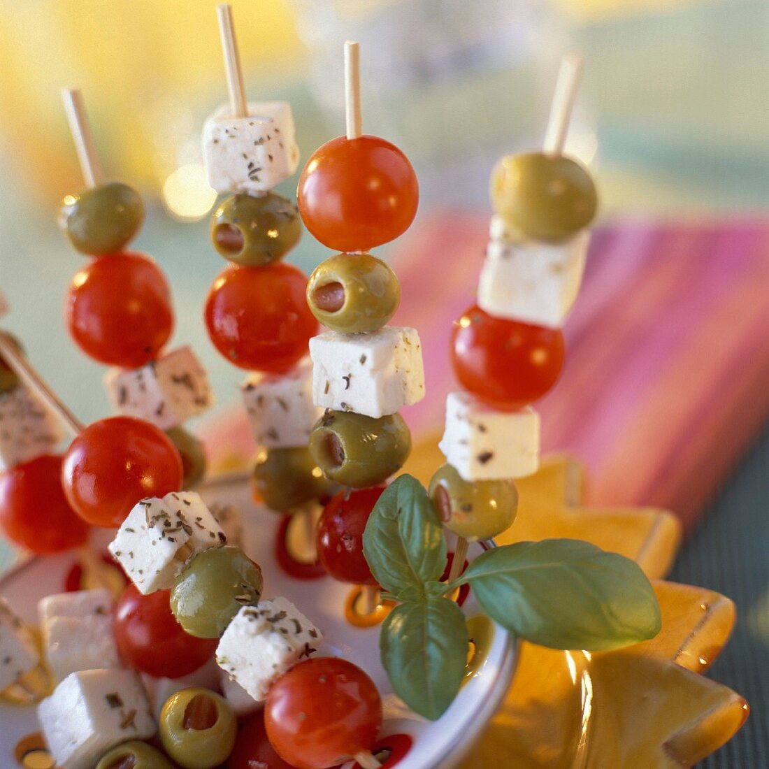 Cherry tomato, feta and olive skewers