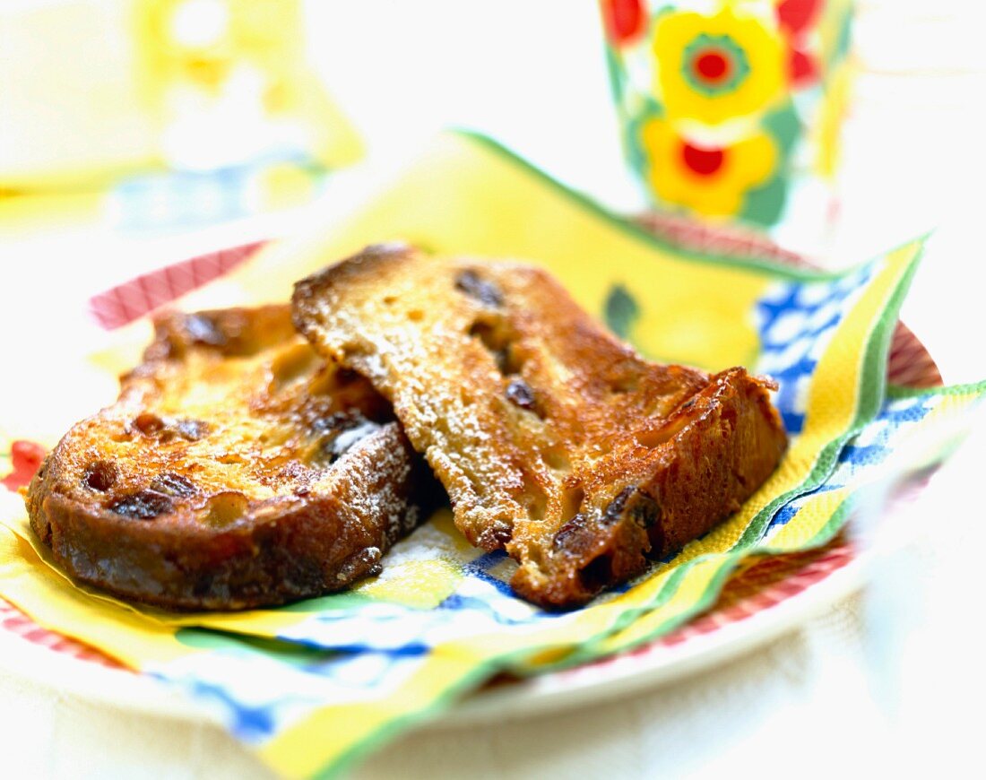 Slices of Panettone bread and butter pudding