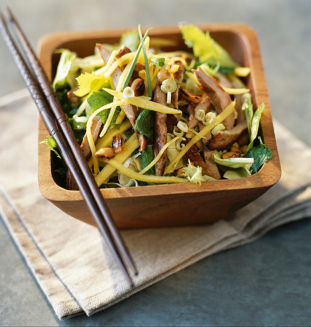 Entenbruststreifen auf Mangosalat