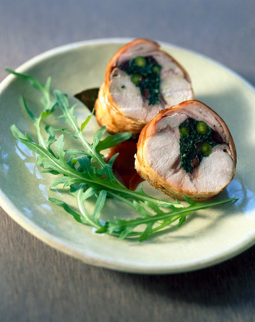 Saddle of rabbit with green stuffing