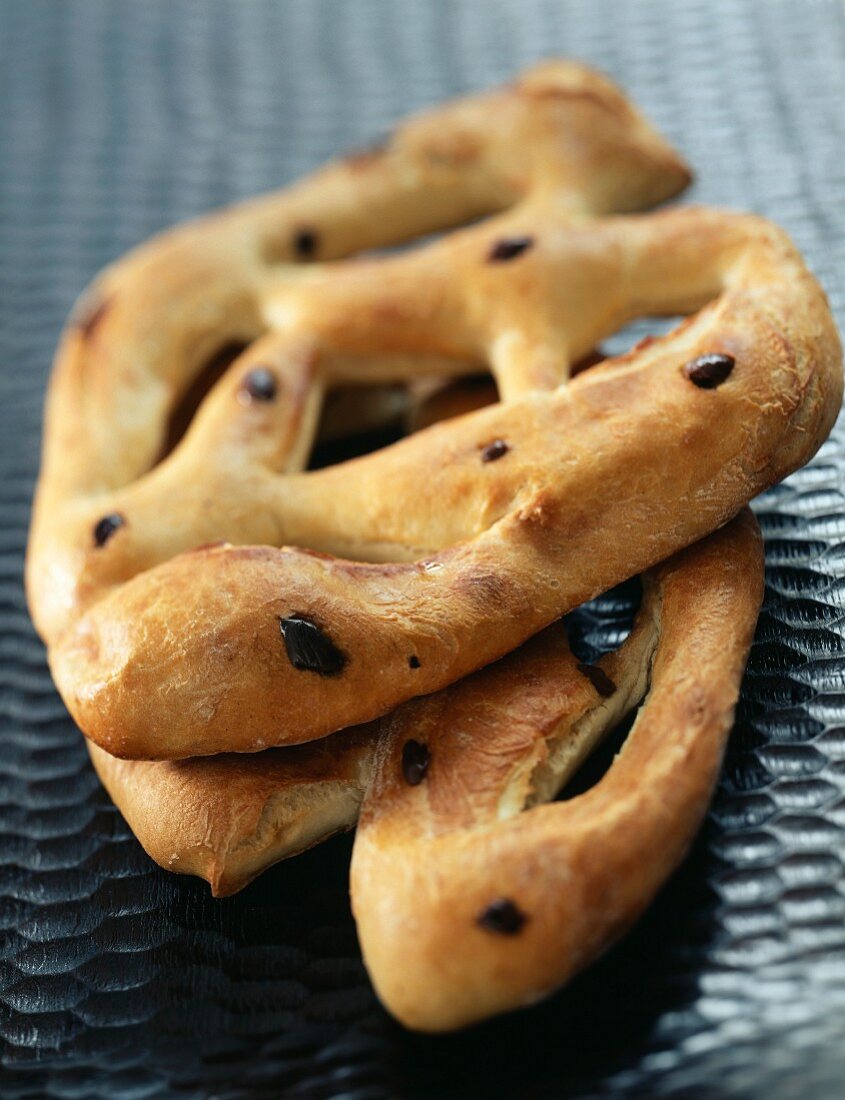 Olive and anchovy fougasses