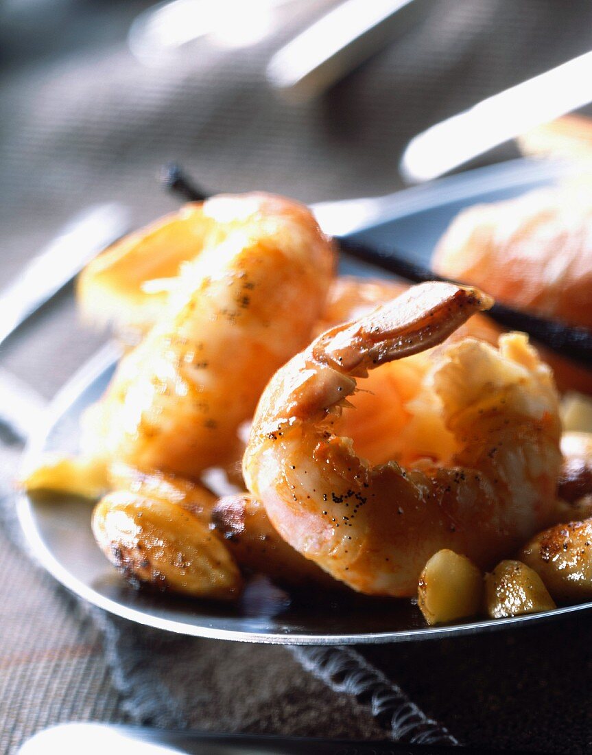 Roast Dublin Bay prawns with vanilla and almonds