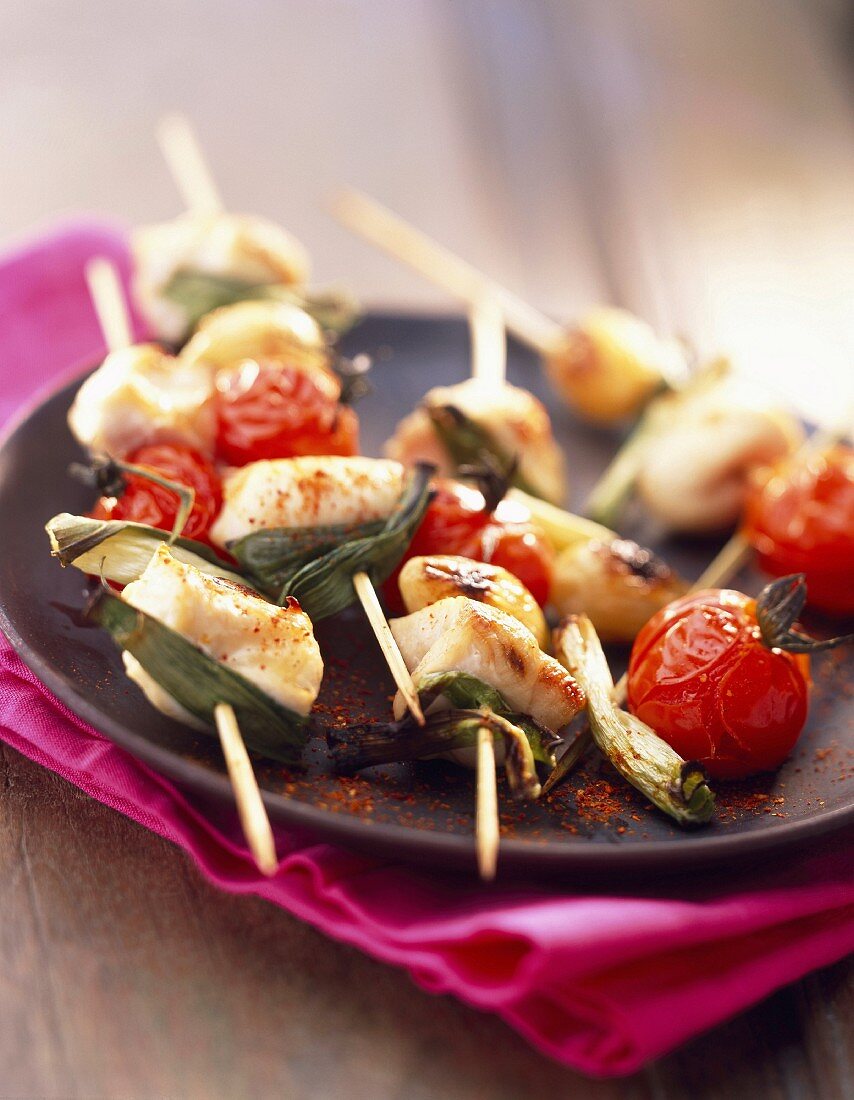 Chicken kebabs with olive oil