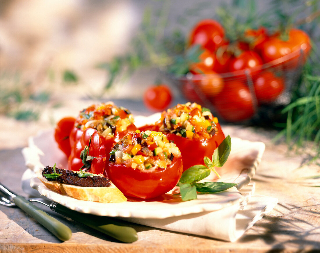 Tomatoes stuffed with ratatouille