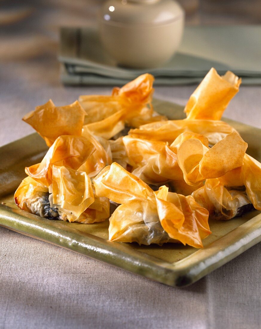 Sardine filo pastry purses