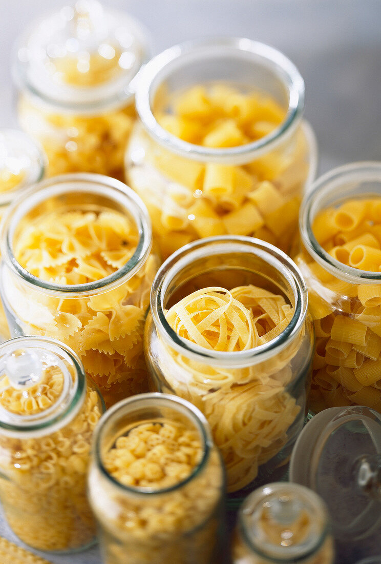 Jars of dry pasta