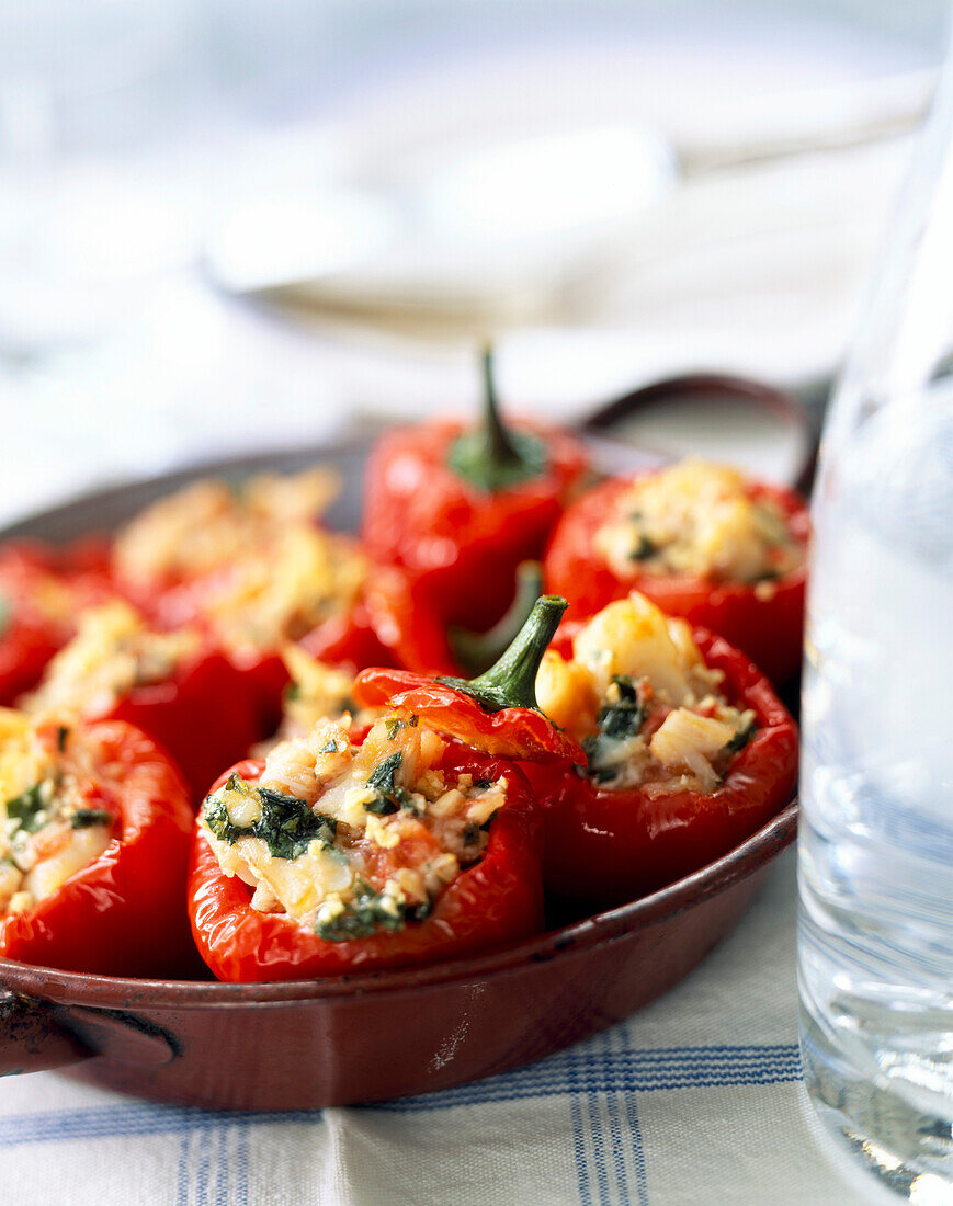 Baby sweet peppers stuffed with cod