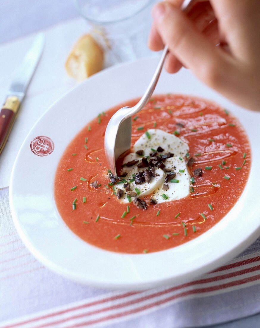 gaspacho with fresh goat's cheese