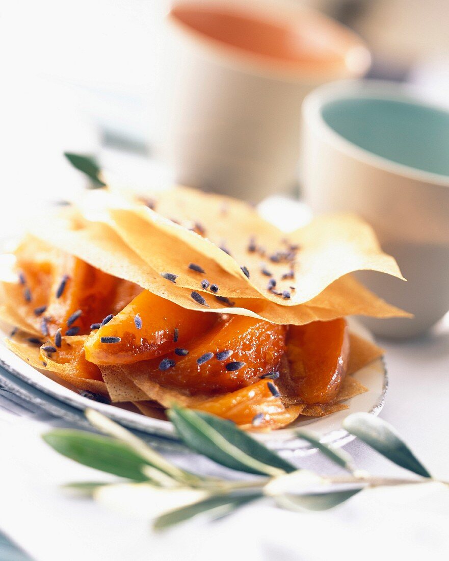 Apricot and lavender flaky pastry dessert