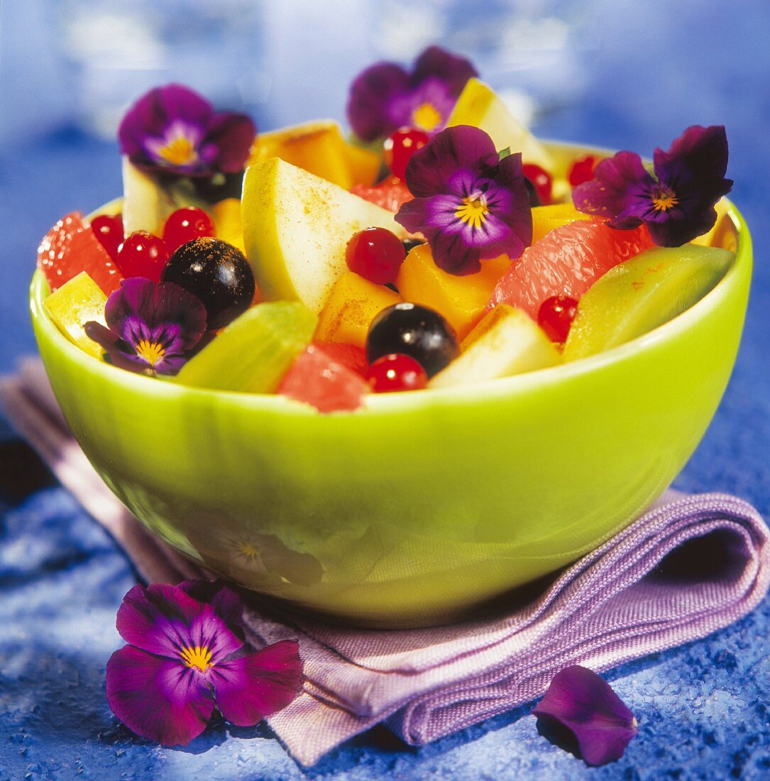 Fruit salad with violets