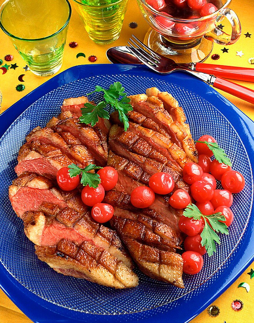 Roasted duck breast with cherries