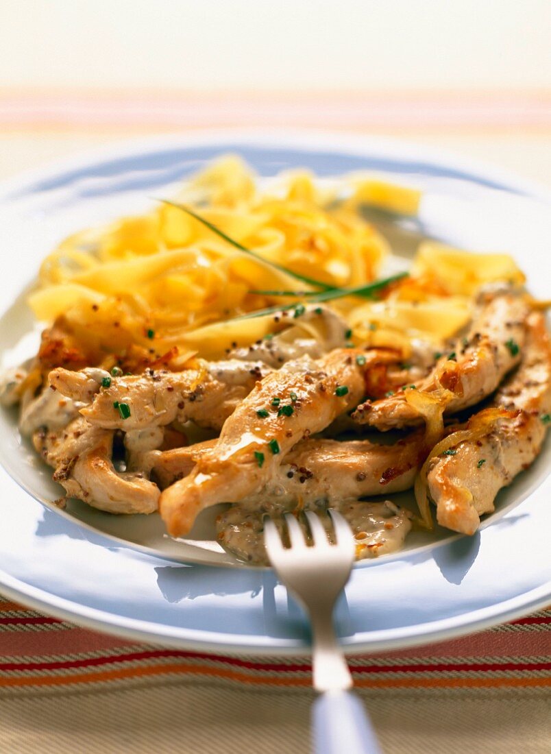Sliced chicken breasts with almonds
