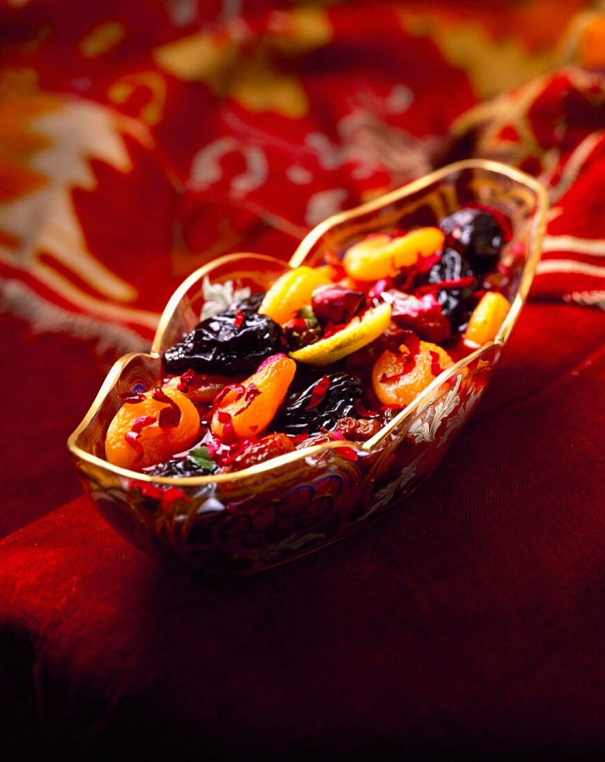 Dried fruit salad with rose petals