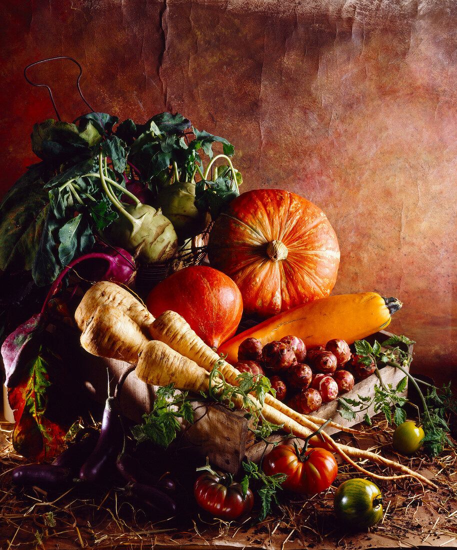 Still life of old-fashioned vegetables
