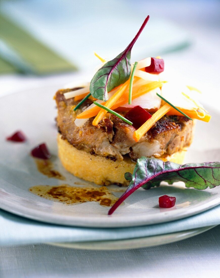 Veal Tournedos with polenta and vegetables