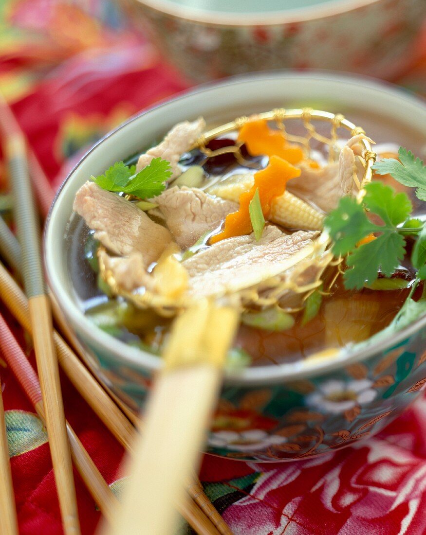 Asiatische Gemüse-Hähnchen-Suppe