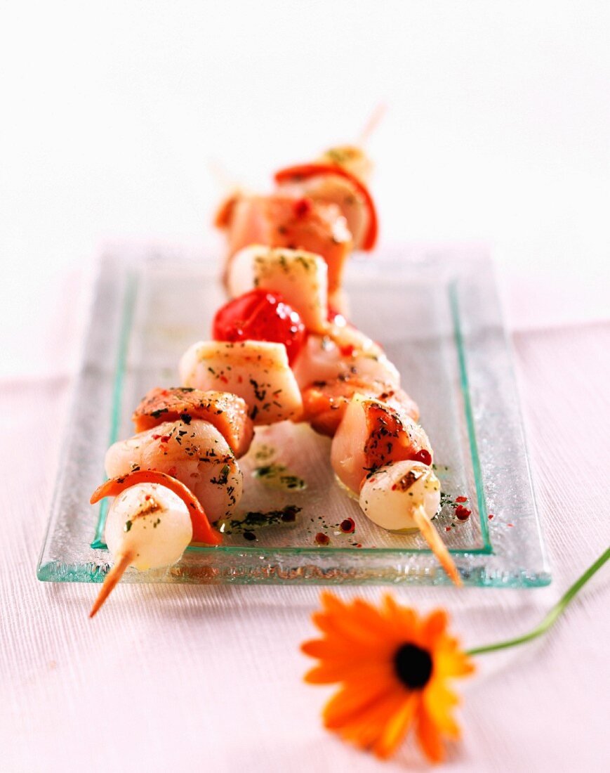 Seafood kebabs