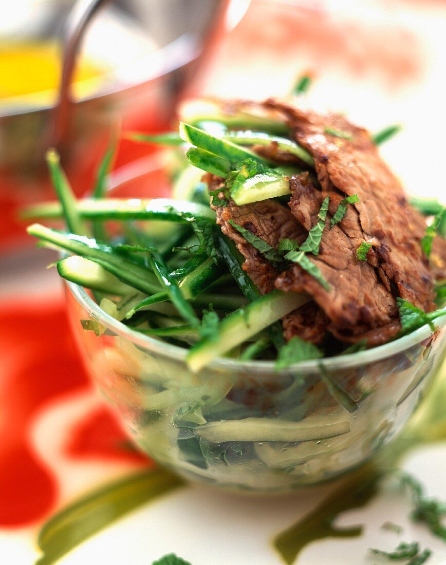 Beef, cucumber and mint salad